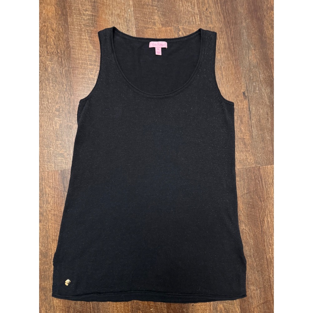 Lilly Pulitzer Black Metallic Shimmer Knit Tank Top XS Linen Blend Sleeveless